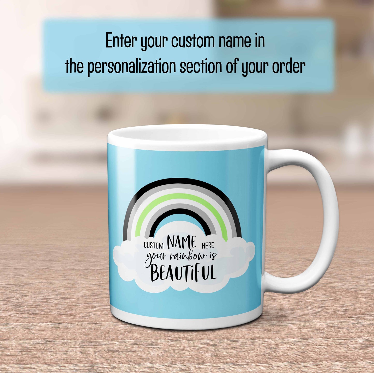 Agender Pride Rainbow Mug with Optional Personalization