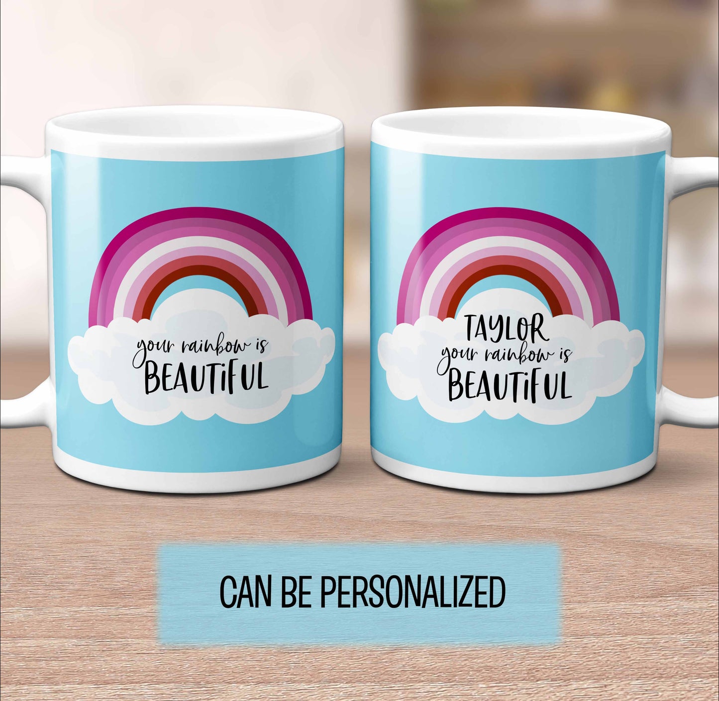 Lesbian Pride Rainbow Mug with Optional Personalization