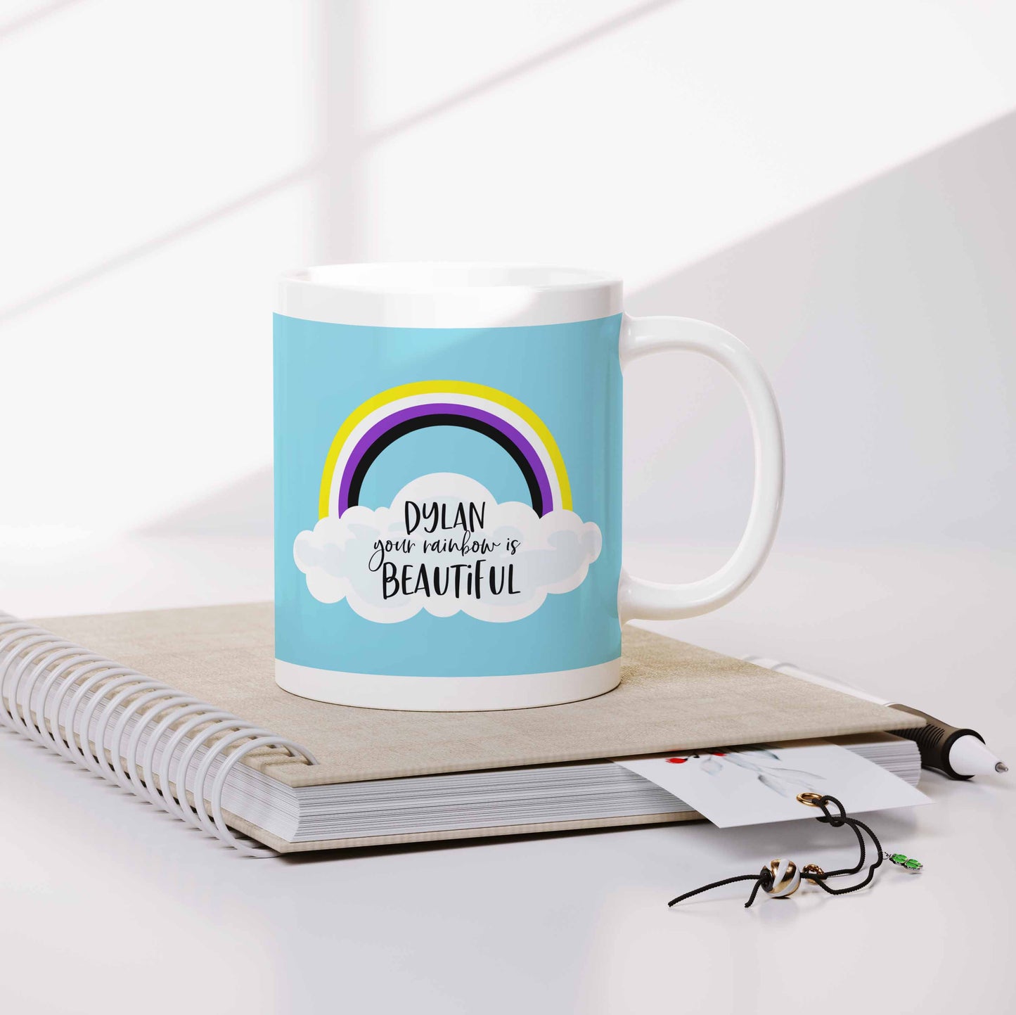 Nonbinary Pride Rainbow Mug with Optional Personalization