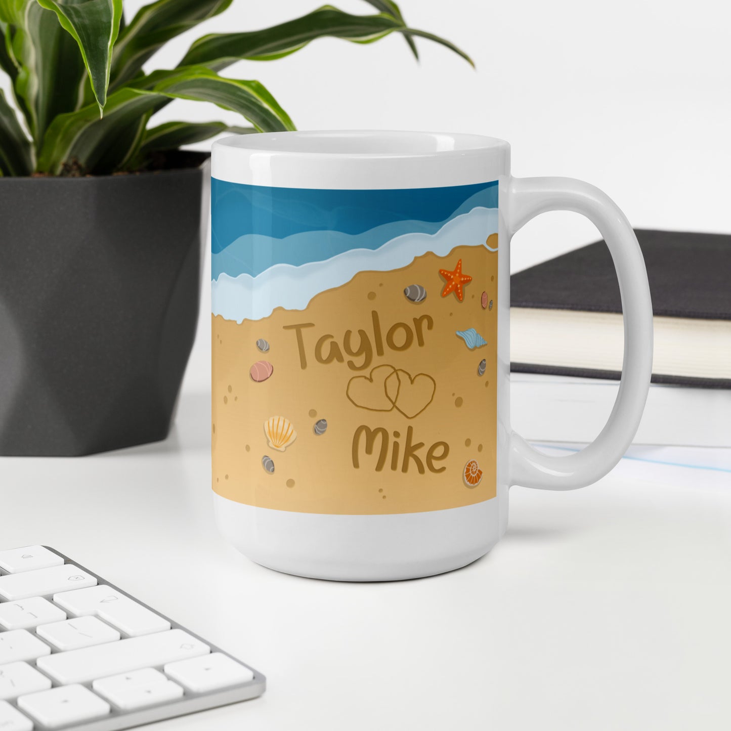 Personalized Love at the Beach Mug in two sizes